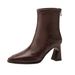 Women's High-heeled Ankle Boots 2025 New Model Brown Melard Boots Women's Mid-calf Boots Fashion Chunky Heel Pointed Toe Slim Boot_vogvips.com