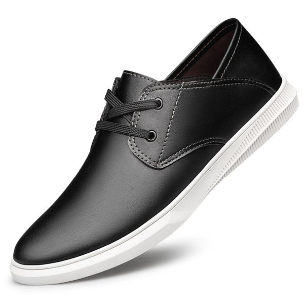 Men's Round Head Two-layer Cowhide Casual Men's Board Shoes Sleeve Breathable Lat Heel Board Shoes Shallow Mouth Men's Shoes_vogvips.com
