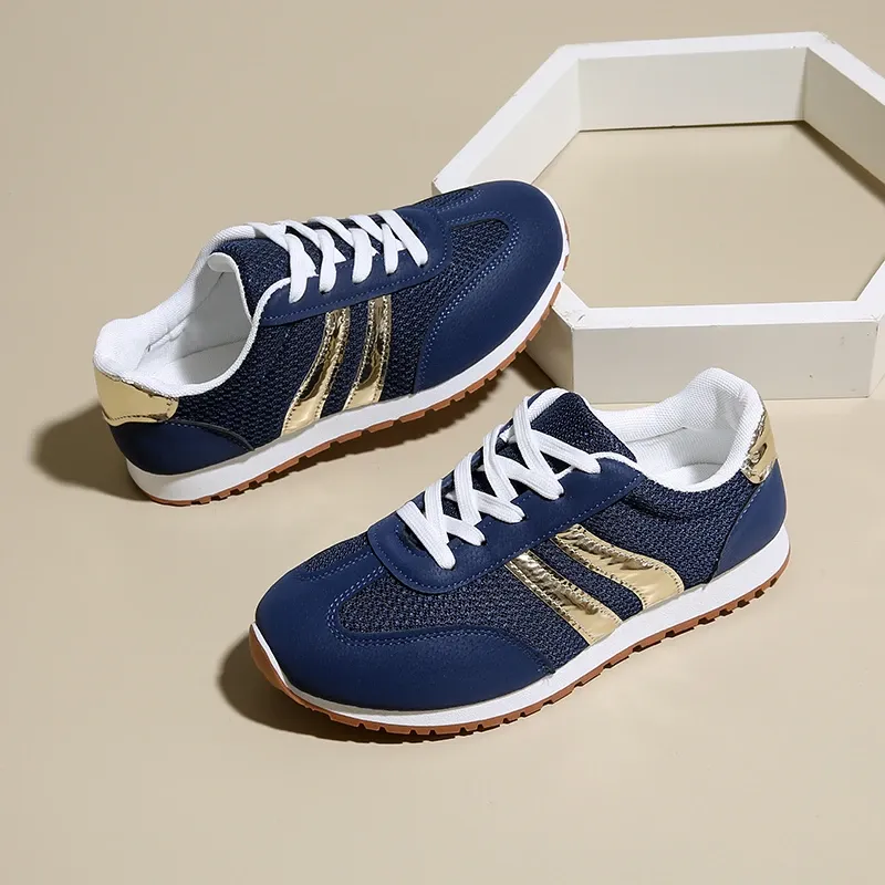 Blue Sports Summer New Round Head Color Matching Sneakers Lace-up Soft Sole Anti-slip Wear-resistant Flat Shoes_vogvips.com