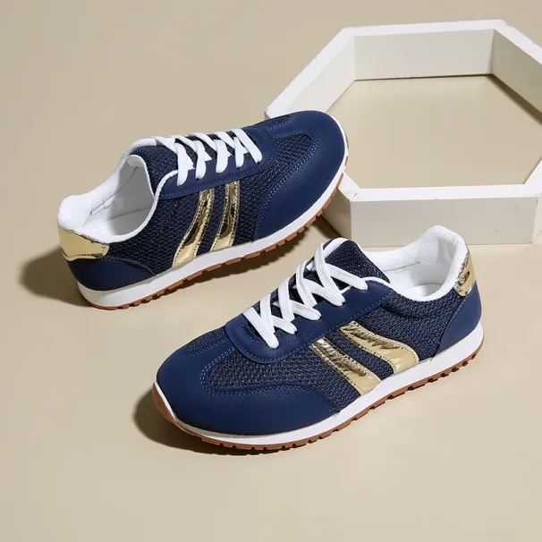 Blue Sports Summer New Round Head Color Matching Sneakers Lace-up Soft Sole Anti-slip Wear-resistant Flat Shoes_vogvips.com