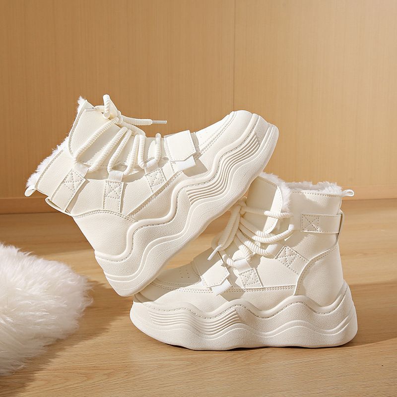 Women's Shoes Winter Plus Velvet White Shoes New Version Ins Female Students Thick Bottom Heightened Sports Shoes Casual M118_vogvips.com