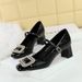 5298-K32 Banquet Women's Shoes Coarse Middle Heel Light Mouth Color Blocked Square Head Metal Water Diamond Buckle Strap_vogvips.com