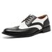 Euro Step Genuine British Style Large Size Formal Black And White Color Block Men's Brogue Carved Leather Wedding Derby Shoes_vogvips.com