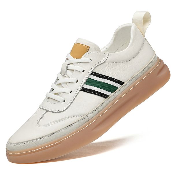 Men's Leather Shoes Irst Layer Cowhide Sot Sole White Shoes Sports Leisure Breathable Board Shoes_vogvips.com
