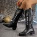 2025 Large Western Cowboy Embroidered Knight New V-neck Mid Long Tube Boots_vogvips.com