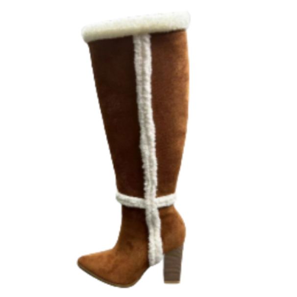2024 New Lamb Wool Snow Boots For Women, Brown Suede Riding Chunky Heel, Pointed Toe, Over-the-Knee Long Boots, High_vogvips.com