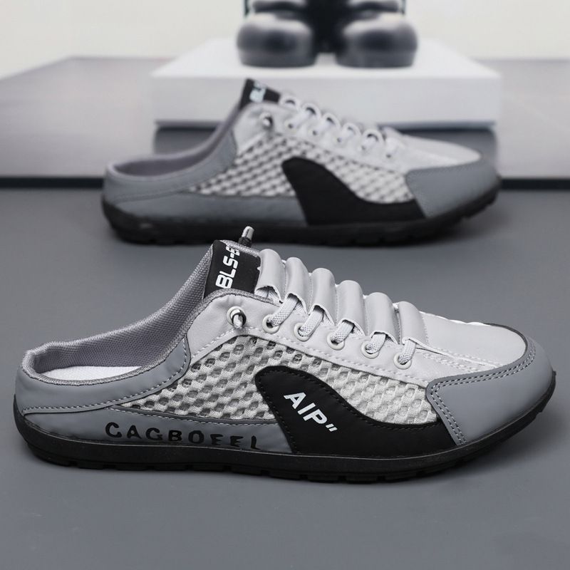 Men's Breathable Mesh Slip-On Loafers - Summer Casual Shoes With Open Toe Design, Lightweight Comfortable Lazy Shoes For Daily Wear_vogvips.com