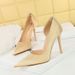 1298-6 Korean Banquet Slim Ultra High Heels Shallow Mouth Pointed Side Hollow Wave Embossed Satin Single Shoes_vogvips.com