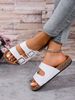 Women's Teen Mules New Spring And Summer Vintage Casual Slip-On Shoes Pu Upper Double Strap Half-Slip Flat Sandals With Adjustable Buckle_vogvips.com