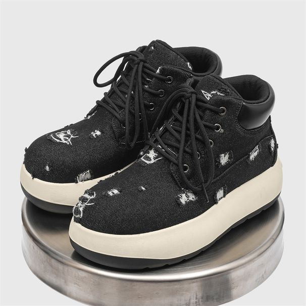 Men's Shoes Niche Q Version Boots Denim High Top Shoes Retro Thick Bottom Heightening Men's Shoes_vogvips.com