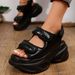 Solid Color Round Head One-line Velcro Casual Platform Women's Plum-size Sandals_vogvips.com