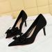 18249-AH33 Korean Banquet Women's High Slim Heels Shallow Mouth Pointed Silk Bow Single Wedding Shoes_vogvips.com