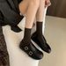Genuine Autumn Winter Retro Woolen Fleece-Lined Mary Jane Cotton For Women With Double Buckle Design Lazy_vogvips.com
