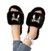 Women's Faux Fur Slippers With Chain Detail Cozy Fluffy House Shoes Outdoor Casual Flat Soft Sole Non-Slip Rubber Bottom Furry Cotton Slippers_vogvips.com