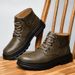 Martin Boots Men's High-top Wind Large Size Tooling Boots Fleece Warm Snow Boots Genuine Leather Black Men's Shoes_vogvips.com