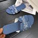 plus Size Women's Flat Slippers Lightweight Indoor And Outdoor Brushed Denim One Strap Sandals_vogvips.com