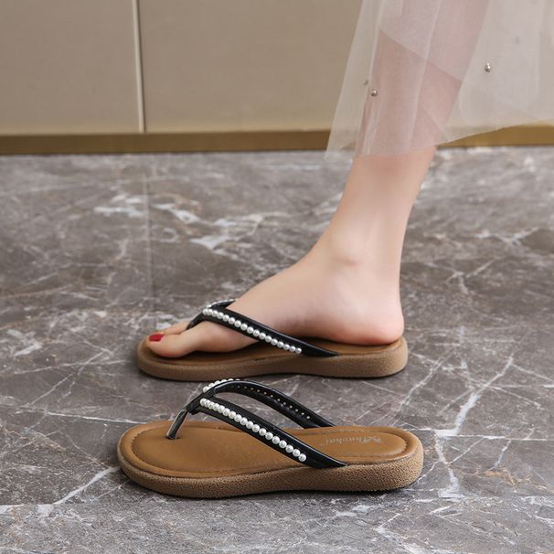 Stunning Pearl Flip-flops For Women, Summer Outdoor Wear, 2026 New Style—pair With Dresses, Seaside Beach Shoes, Flat Thong Sandals._vogvips.com