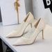 1963-7 European And American Style Sexy Party High-end Stiletto Ultra-high Heel Women's Lace Mesh Pointed Toe Shallow_vogvips.com