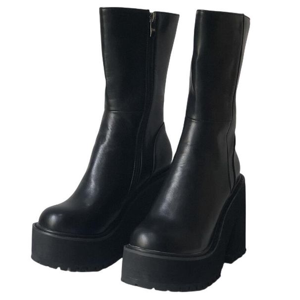 New Winter Platform Round Toe Side Zipper 40-43 Low-Top Punk Women's Boots_vogvips.com