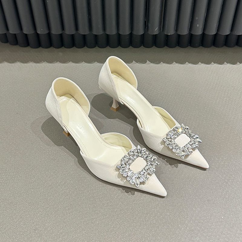 French Pointy Rhinestone High Heels Female Summer New Thin With Small Temperament Socialite Sandals Shallow Mouth_vogvips.com