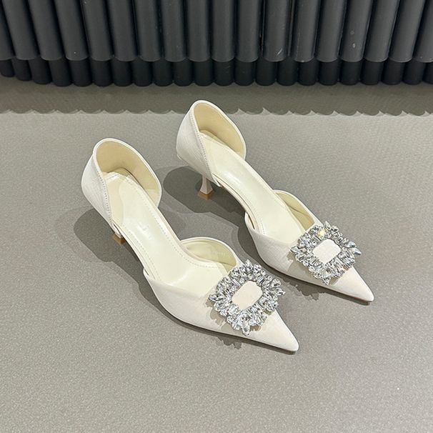 French Pointy Rhinestone High Heels Female Summer New Thin With Small Temperament Socialite Sandals Shallow Mouth_vogvips.com