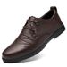 Men's Round Head Casual Shoes Single Shoes Men's Leather Shoes Splicing Lace-up Shallow Mouth Men's Shoes_vogvips.com