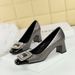 5299-K32 Style Banquet Women's Shoes With Diamond Thick Mid Heel, Shallow Mouth Splicing, Square Metal Rhinestone_vogvips.com