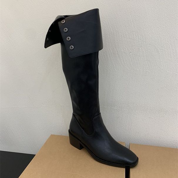 2024 Korean Style Autumn Winter New Thick Heel Over-the-Knee Studded Soft Suede Black Fashion Long Boots For Women_vogvips.com