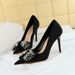 High heels women's shoes super high heel shallow mouth pointed silk rhinestone bow single shoes_vogvips.com