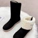 Women's With Fleece Lining, Thickened, 2023 Winter New Mid-Calf Warm Cotton Shoes, Flat Sole Furry Snow Boots For Women_vogvips.com