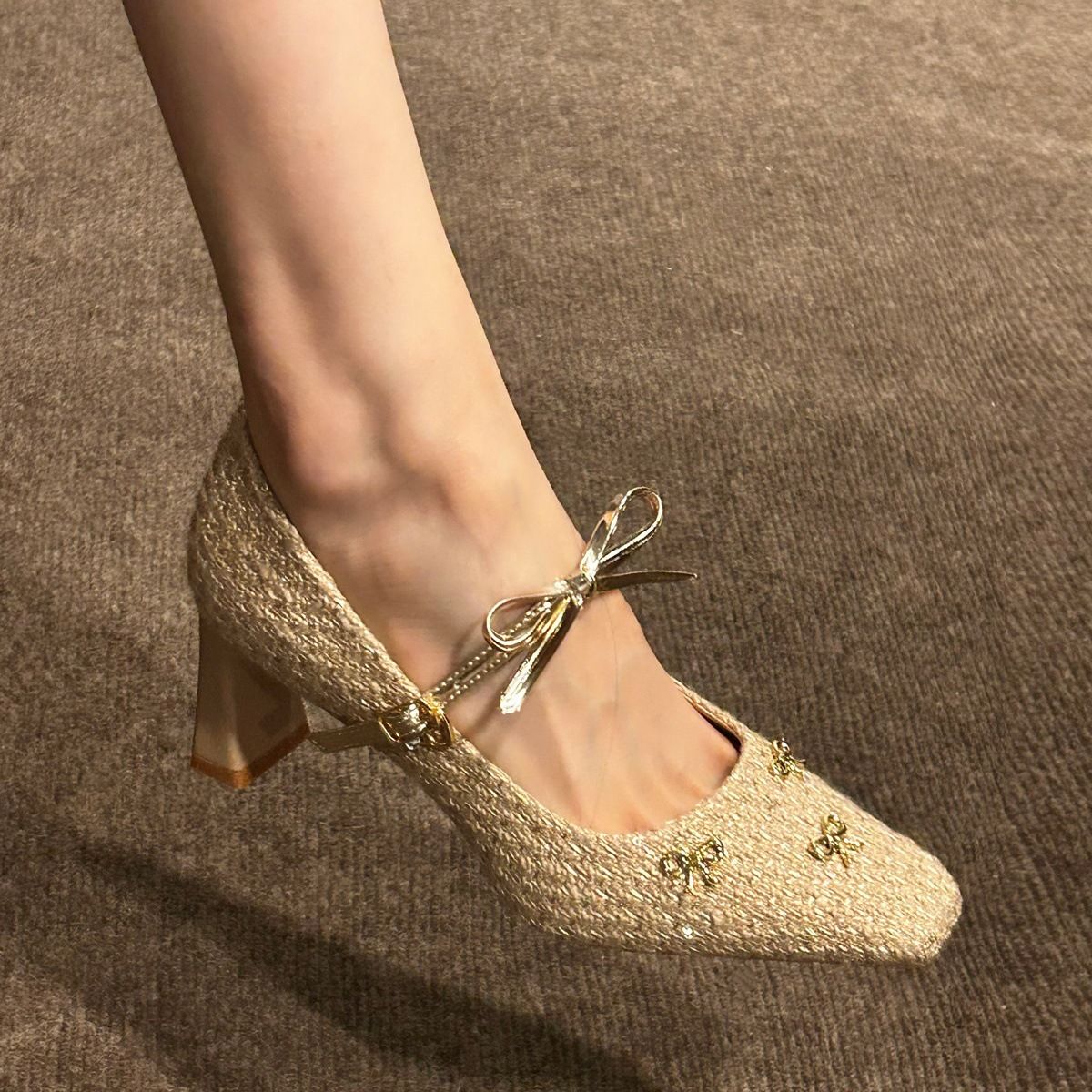 New Season Arrival: French-style Square-toed High Heels For Women With Chunky Heel, Bow Detail, And Mary Jane Design_vogvips.com