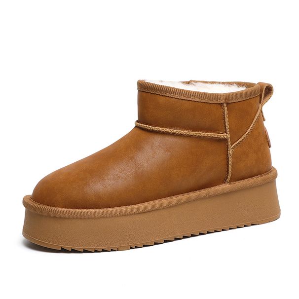 Wool Genuine Leather Boots For Women Thick Sole 2025 Winter Warm Thickened Waterproof Versatile Snow Cotton Padded Shoes_vogvips.com