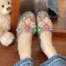Fashionable Jelly For Women, Korean Style, Open-toed Shoes With Floral Accessories, Flat Half-slippers, Crystal_vogvips.com