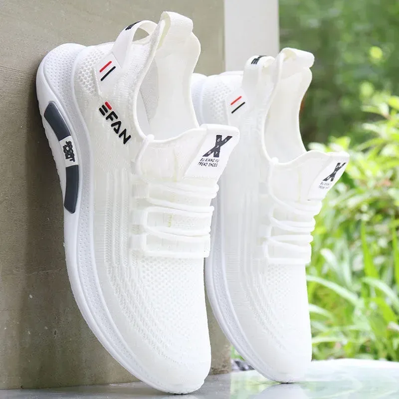 Men's Summer Breathable Mesh Dad Men Sports Leisure Shoes, Slip And Anti Odor Fly Woven White Shoes Male_vogvips.com