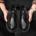 Euro Step 2025 Autumn Winter Men's Casual Business Formal Black Leather Big Korean Style Round Toe Work Suit Shoes_vogvips.com