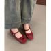 French Red Inner Height Increase Mary Jane Shoes Women's Shallow Mouth Ballet Single Shoes One Word Belt Grandma Shoes_vogvips.com