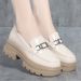 Platform Loafers For Women 2023 New Soft Chunky Heel Spring Autumn Slip-On British Style White Leather Shoes_vogvips.com