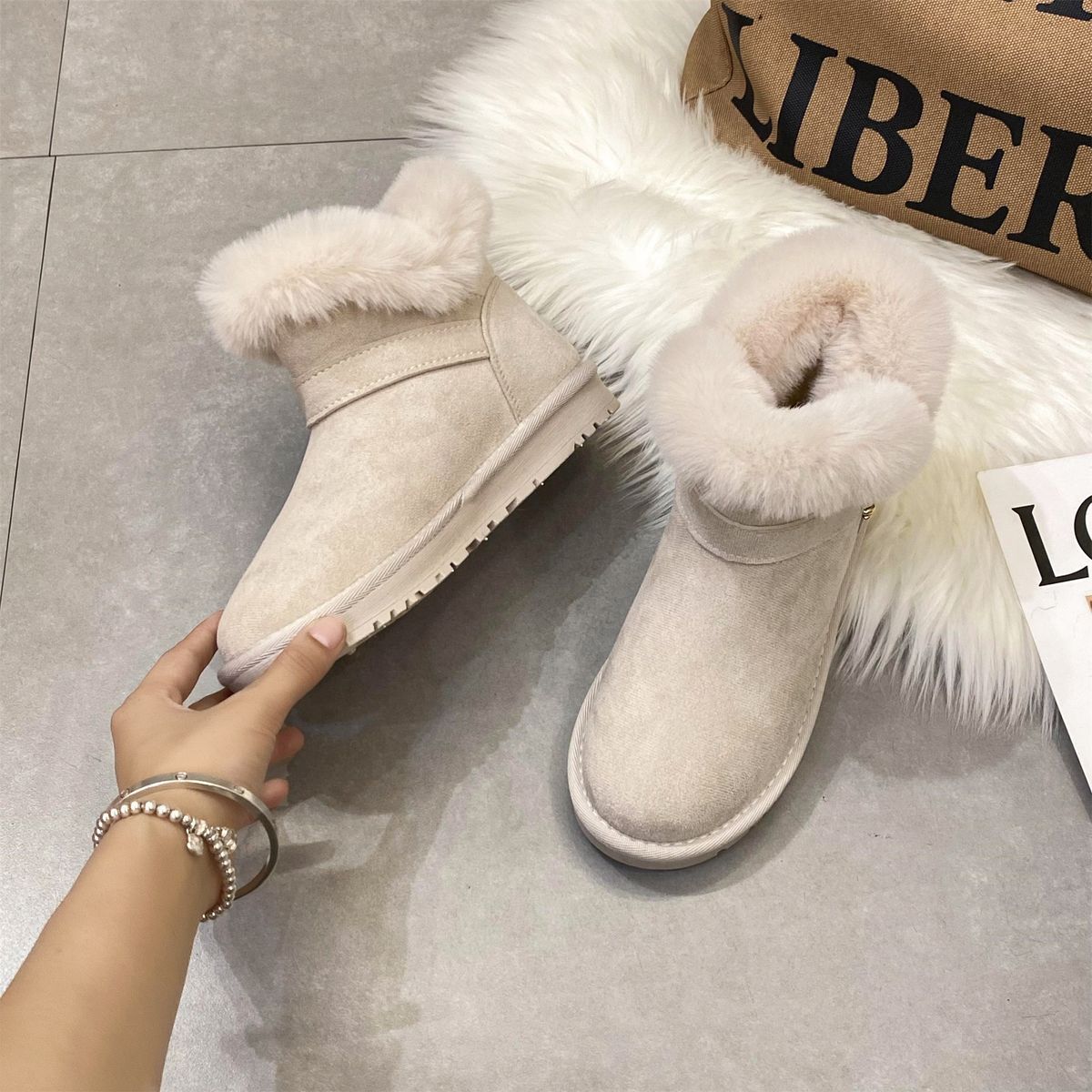 Snow Boots For Women New Winter Warm Fur Integrated With Plush Thick Bread Northeast Cotton Shoes_vogvips.com