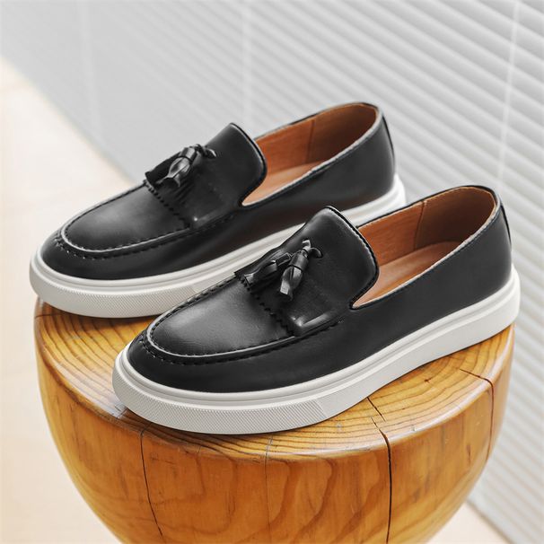 Men's flowing loafers casual leather shoes for men comfortable soft soled slip-on bean shoes for men_vogvips.com