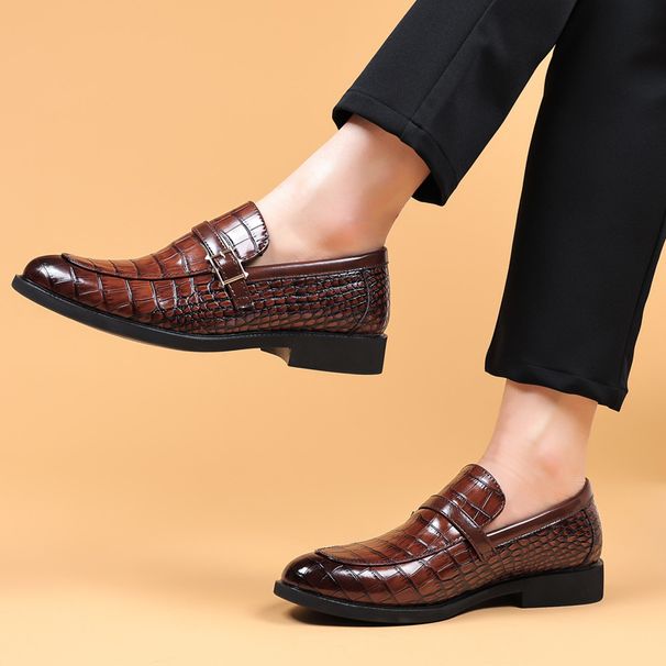 2024 New Leather Business Formal Casual Crocodile Pattern Men's British Korean Version Pointed Oversized Shoes_vogvips.com