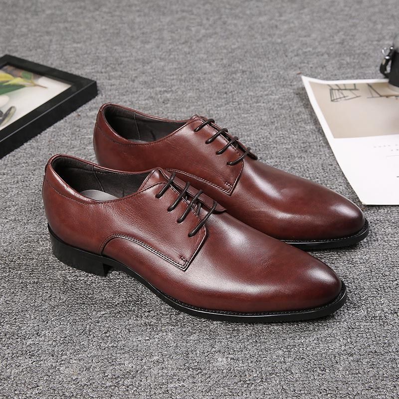 Regal Footwear Cowhide Toe Business Formal Leather Men's Korean Style Trendy Pointed Work Lace-up Wedding Shoes_vogvips.com