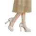 Women Elegant Satin Mary Jane Pump Chunky Heel Platform Shoe With Adjutable Strap For Wedding Special_vogvips.com