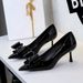 9577-H87 European And American Style Sexy Stiletto Pointed High-heeled For Women, Shallow Bow Design, Versatile Patent_vogvips.com
