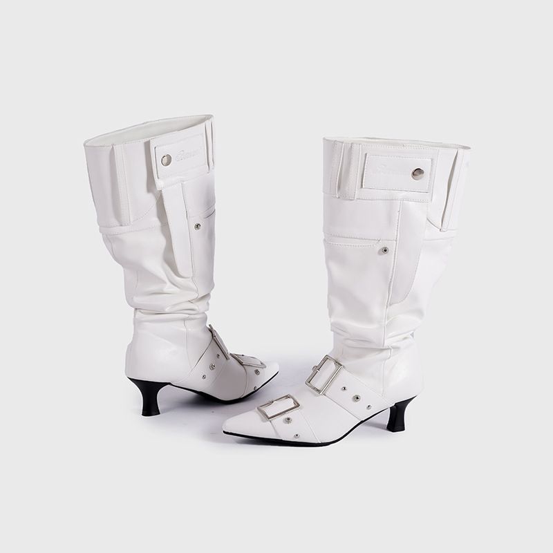 Women's Shoes New Heavy Duty Large Tube Fashionable Pile Boots Long Boots Pleated Fashion Retro Rubbed Color High Top Knight Boots_vogvips.com