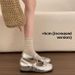 Soft Leather Version ~ 5cm Internal Height Increase, Shallow Mouth, New Spring Mary Jane Women's Cute Bow Ballet Silver_vogvips.com