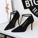 3639 French Style High-End Pointed Toe Stiletto Heels Shallow Mouth Suede T-Strap Ultra High Heel Single Shoes For Women_vogvips.com
