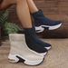 Women's Autumn Flyknit Casual Sock Boots Breathable Thick Sole Platform Slip-On Elastic Ankle Boots Plus Size Sports Style_vogvips.com