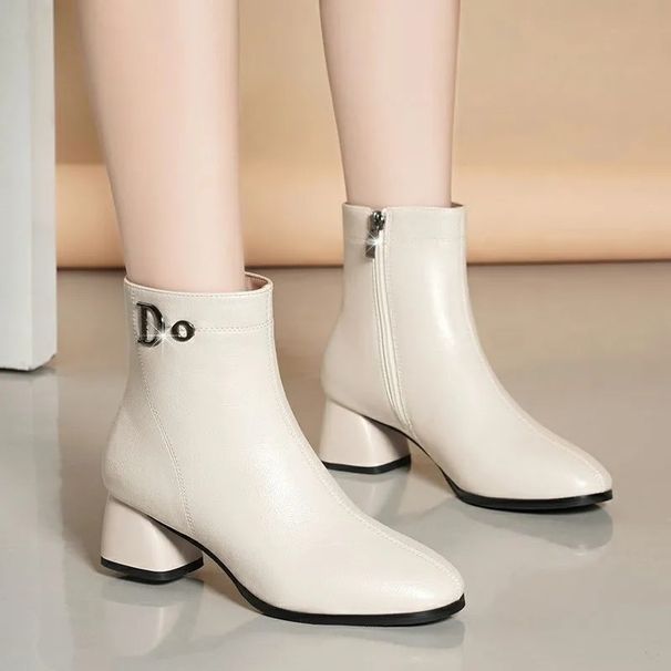 Chunky Short For Women 2025 Autumn Winter High Heel Fleece-Lined New Fashion Versatile Thin Women's Boots_vogvips.com
