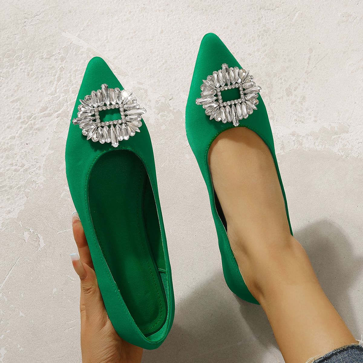Flat Sole Shoes, Shallow Mouth, Pointed Toe, Rhinestone Square Buckle, Mary Jane Women's Shoes, 2022 New Style Suede Lazy Shoes Wholesale_vogvips.com