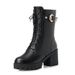Women's Winter Mid-Calf Boots With Faux Fur Lining, Chunky Heel & Buckle Detail - Waterproof Platform Ankle Boots For Cold Weather_vogvips.com